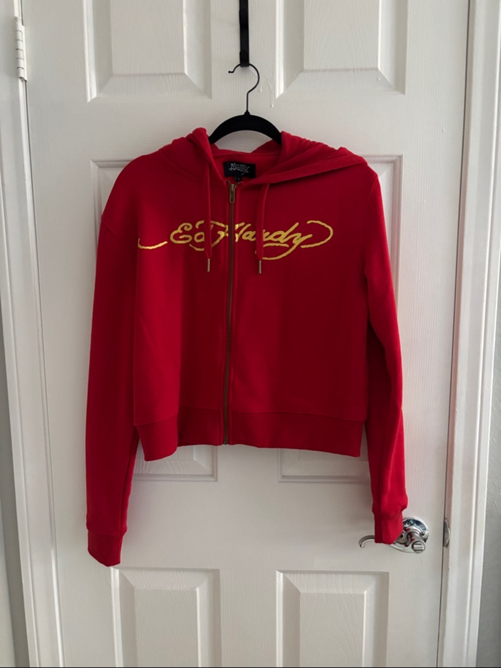 Ed Hardy Red Zip Hoodie with Gold Script